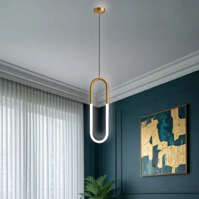 معلقة ليد عصرية بتصميم منحني على شكل حرف U مع إضاءة LED ولون ذهبي