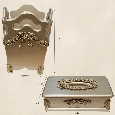 طقم سلة مهملات مع علبة مناديل من الخشب أبعاد موديل 028297 1.webp