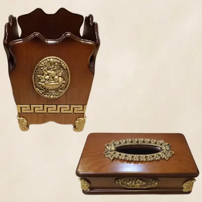 طقم سلة مهملات مع علبة مناديل من الخشب موديل 023954 1.webp