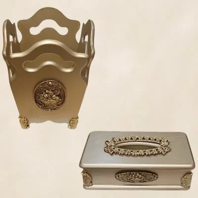 طقم سلة مهملات مع علبة مناديل من الخشب موديل 028292 1.webp