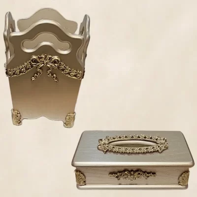 طقم سلة مهملات مع علبة مناديل من الخشب موديل 028297 1.webp