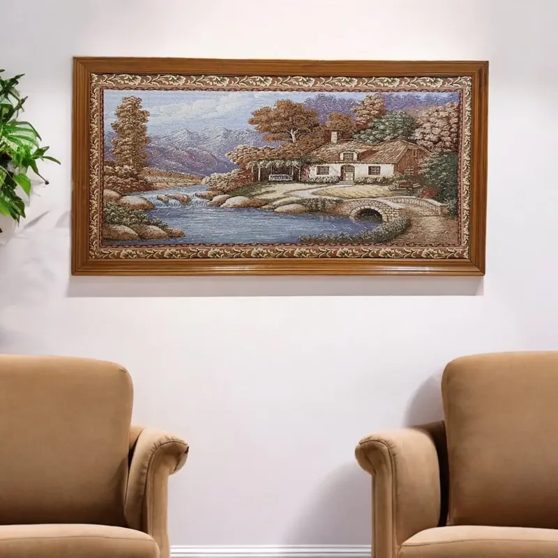 لوحة حائط جوبلان، تصميم مناظر طبيعية خلابة، موديل 028362 لوحة جدارية فنية رائعة تصور مناظر طبيعية خلابة، مطرزة يدويًا على قماش جوبلان عالي الجودة. مثالية لغرفة العيشة أو النوم.