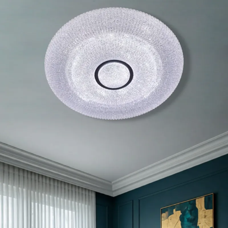 طبق إضاءة ليد دائري للسقف، ثلاثي الإضاءة، قطر 40 سم، موديل 029783 طبق سقف دائري أبيض LED بتصميم كريستالي فاخر، ديكور داخلي أنيق.