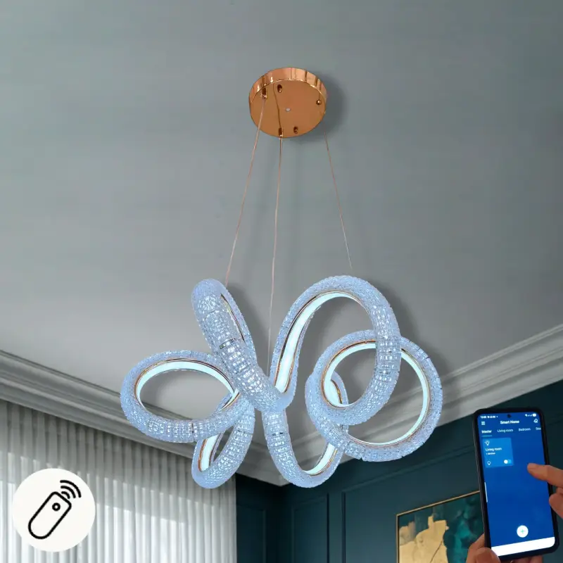 إخوان سرور الإضاءة الحديثة والديكور نجفة ليد كريستال تصميم أخطبوط عصري، إضاءة ذهبي وردي، نجفة تحكم ذكي من خلال الريموت أو من خلال تطبيق ذكي للموبايل