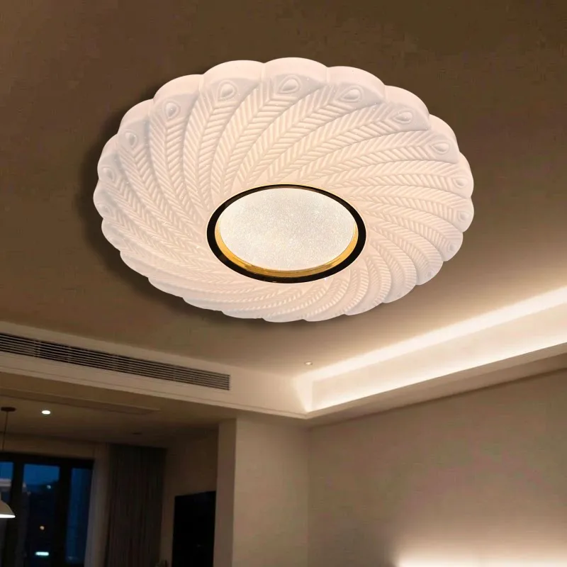 طبق إضاءة ليد دائري للسقف، ثلاثي الإضاءة، أكريليك، بتصميم حلزوني عصري، قطر 50 سم، موديل 030719 إضاءة سقف LED ثلاثية الألوان متغيرة بمفتاح الحائط بتصميم عصري